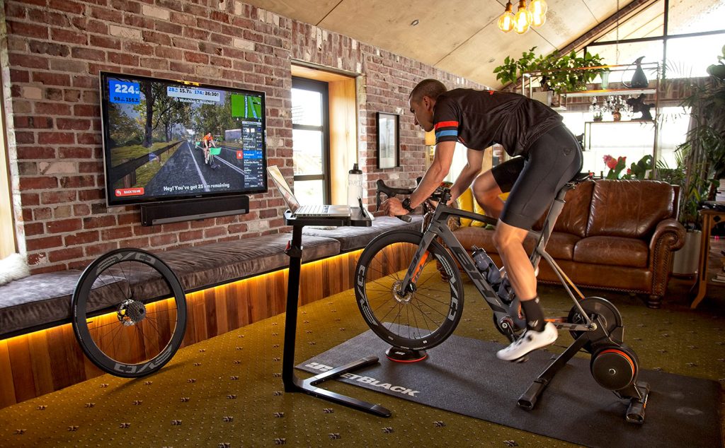 Jet Black Trainer Mat For Indoor Cycling Protects Floors