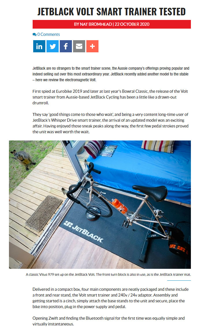 Australian Bicycling review of the VOLT smart trainer